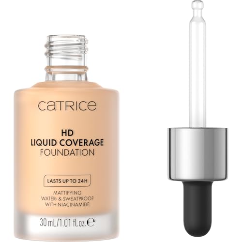 CATRICE HD Liquid Coverage Foundation 005 Ivory Beige – Hohe Deckkraft ohne Maskeneffekt – Ultra-leichte, flüssige Textur – Samtig-mattes Finish – Make-up Vegan – 30 ml