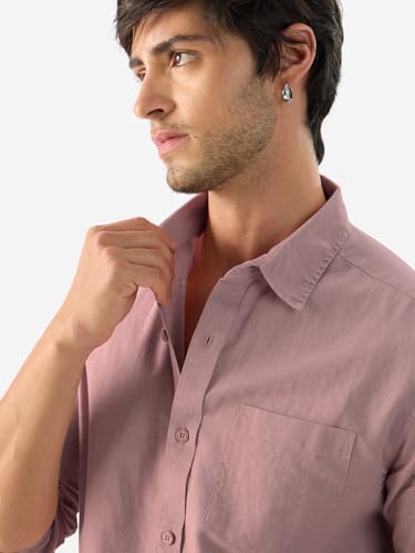 Image of The Souled Store Bold Black Men and Boys Long Sleeve Collared Neck Buttoned Front Regular Fit Cotton Linen Shirts