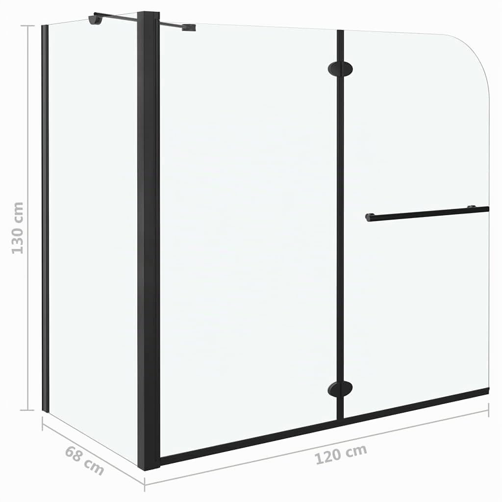 Refined Duschwand Faltwand Duschabtrennung Badewannenfaltwand Sicherheitsglas Doppelt Faltbar Badewannenaufsatz 2-fach Faltbar ESG 120x68x130 cm Schwarz
