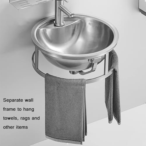 Lavabo mural inox de 43 cm évier rond avec support de fixation cuisine