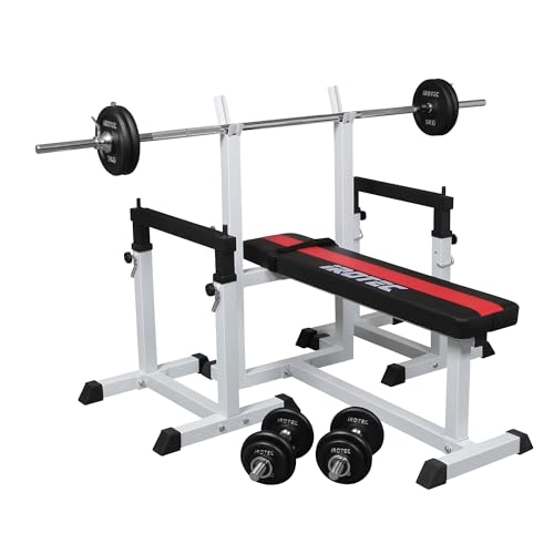 IROTEC(アイロテック)ストレングスセット50K / 筋トレ バーベルセット ダンベル トレーニング器具 トレーニングマシン 台 トレーニングベンチ ベンチプレスセット ベンチプレス台 セーフティラック（Amazon）