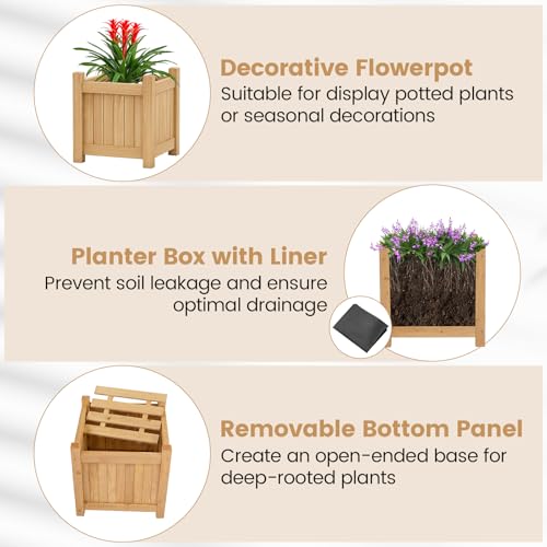 TANGZON Wood Planter Box with Bench, Raised Garden Bed with Seat & Open-ended Base, Outdoor Flower Planter Kit Patio Decor Bench for Garden Yard Balcon (Natural,2 Planter Box, 105 x 26 x 30 cm) - Image 3