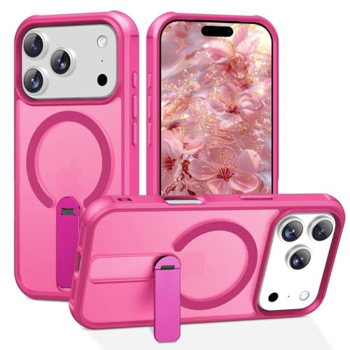 Coque iPhone 17 Pro rose vif étui silicone rigide idéal pour selfie et appels vidéo