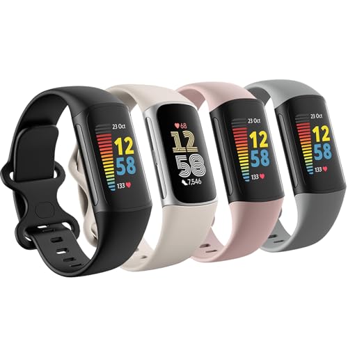 4�{�p�b�N �h���o���h ���f�B�[�X �����Y Fitbit Charge 5 / Fitbit Charge 6�Ή� �N���V�b�N �\�t�g �X�|�[�c �����p���X�g�o���h �j�����p (�u���b�N/�X�^�[���C�g/�s���N/�O���[ S 5.5�C���`~7.8�C���`)