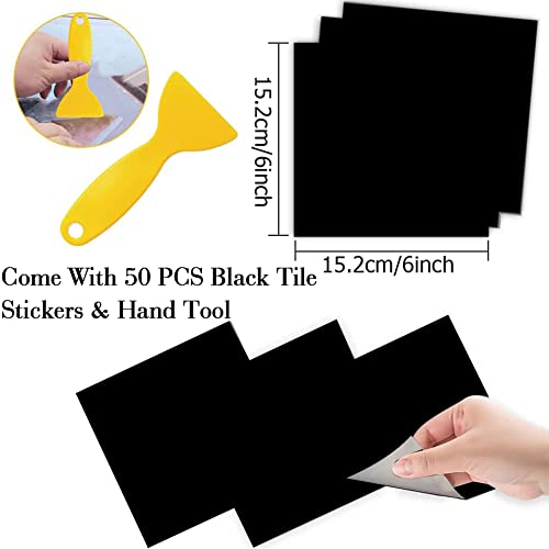 Wall Stickers Tile Stickers, Tezam 50Pcs 6' X 6'Square Bathroom/Kitchen Tile Transfer Stickers Waterproof, 4 Colors To Choose (Black) #TOP1