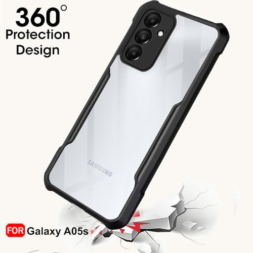 Image of TheGiftKart Shockproof Crystal Clear Back Cover Case for Samsung Galaxy A05s / M14 4G | 360 Degree Protection | Protective Design | Transparent Back Case Cover (PC & TPU, Black Bumper)