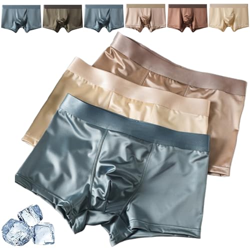 HUIQINGLI Elegant Silk Men's Ice Silk Underwear Men's Boxer Briefs, Seamless Comfortable Soft Satin Breathable Underwear