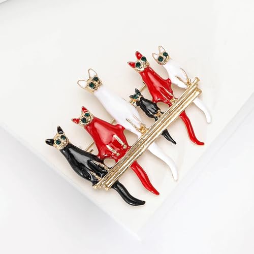 Image of Brooch Pins Cat Enamel Rhinestone Cute Animal Lapel Brooches for Women Fashion Jewelry Clothing Decoration Accessories (White)