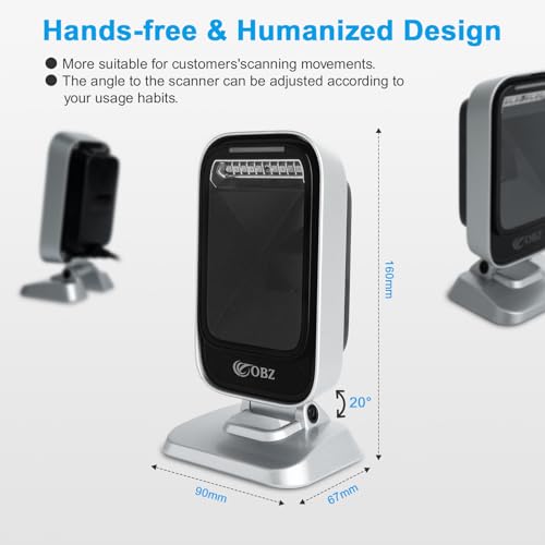 1D 2D QR Hands-Free Barcode Scanner Omnidirectional Wired USB Desktop Barcode Reader 1D 2D PDF417 Data Matrix Image Sensing for Warehouse, Supermarket, Retail Store, Bookstore Pos System - Thumbnail 2