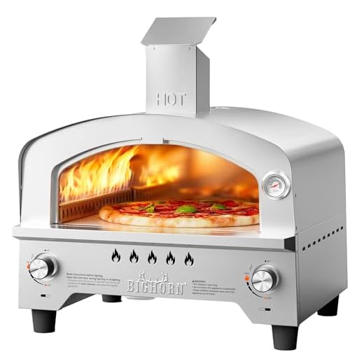 BIG HORN OUTDOORS Gas Pizza Oven, Portable Propane Pizza Oven with 13 inch Pizza Stone, Stainless Steel Pizza Maker for Outdoor Cooking