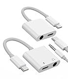 USB-C to 3.5mm Headphone Audio Adapter(2Pack) 2in1 DAC Type C Jack AUX Splitter Charger Dongle Cord Compatible for Samsung Galaxy LG Pixel iPhone15 Pro Max Plus iPad 10、Air4/5、Mini6、12.9