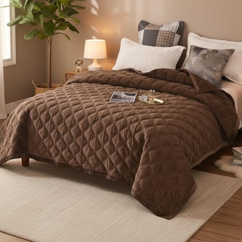 Quilt Bettüberwurf 3-teilige Set: Ganzjahres-Ultraweiche Mikrofaser Dicke Kuschel-Steppdecke 220x240cm Bettüberwurf Set mit 2 Kopfkissenbezügen 50x70cm für Schlafzimmerdekoration (Dunkelbraun-B)