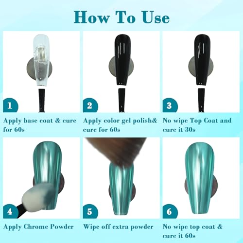 SIUSIO Chrome Nagelpulver, Metallische Spiegel Effekt Chrome Pulver Holographische Schimmer Glitter Staub Maniküre Dekoration Nail Art Pigment für DIY Gel Polish Nail, Harz Handwerk, Salon, Geschenke