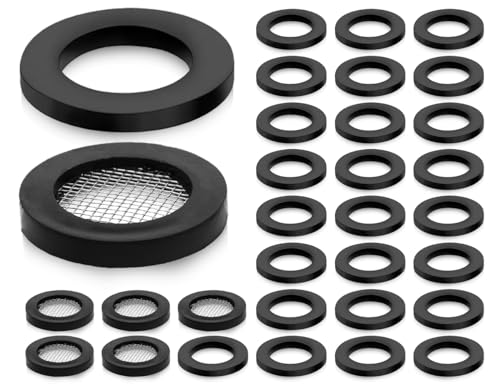 KAPSING Paquete de 30 Arandelas para Manguera de Ducha, Junta de Cabezal de Goma de 19 mm Con Filtro (Negro)