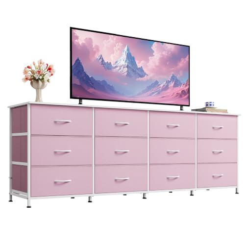 WLIVE 75 Inch Dresser TV Stand for 80 85 Inch TV, 12-Drawer Bedroom Dresser