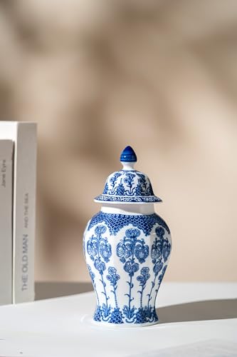 Jarra de gengibre azul e branco, potes decorativos de cerâmica chinoiserie para casa, escritório, va
