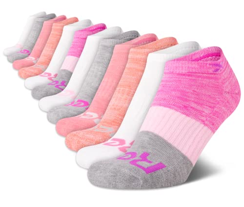Reebok Girl's Cushioned Comfort No-Show Ankle Low Cut Socks (12 Pack), Size Medium, Pink Color Block #TOP12