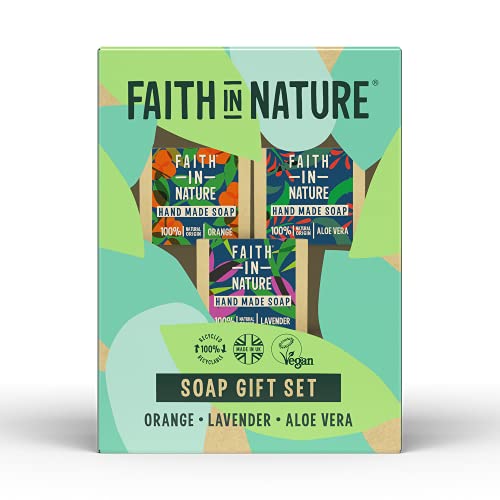 Faith In Nature Natural Handmade Soap Gift Set Vegan and Cruelty Free No SLS or Parabens 3 x 100g