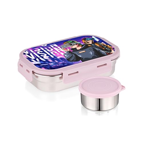 Image of ATTRO Easy Bite Stainless Steel Lunch Box with Inner Steel Body, Airtight 4-Side Lock Lid, Leakproof Silicone Seal, Small Container for Office School Kids Tiffin Box - 650ml+150ml-VR Gaming Peach