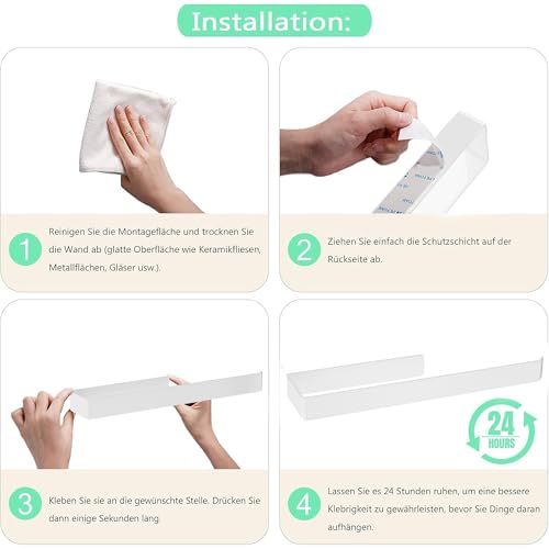 Aikzik Handtuchhalter, Handtuchhalter ohne Bohren, 304 Edelstahl Geschirrtuchhalter für Bad & Küche, Weiß