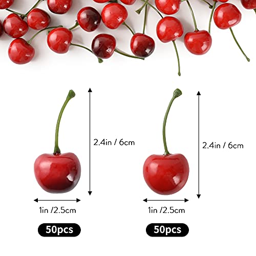 Lueyao Artificial Cherry Fruit Fake Cherries Red Simulation Red Black Cherries Artificial Cherry Decorations Fake Fruit Model Home House Kitchen Party Decoration 100 Pcs #TOP5