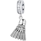 Badminton Birdie Dangle Charm, fits Pandora Sport Bracelet, 925 Sterling Silver Shuttlecock Pendant