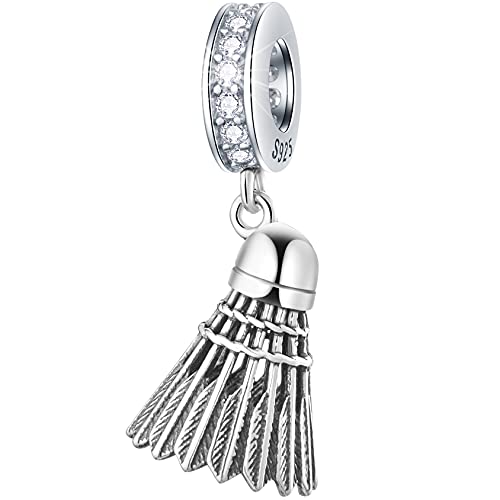Badminton Birdie Dangle Charm, Fits Pandora Sport Bracelet, 925 Sterling Silver Shuttlecock Pendant Beads With Clear Cz, Gift For Friends/Birthday/Christmas/Athlete #TOP2