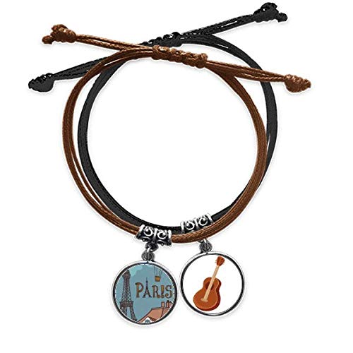 Pulsera de cuero de París Torre Eiffel ajustable cadena de mano de guitarra