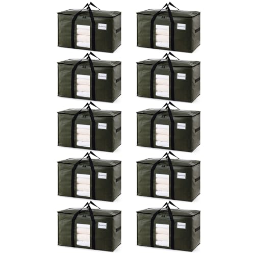 Image of TAILI 10 Pack Green Extra Large Storage Bags, Heavy Duty Totes with Visible Window, Wrap Around Handles, Perfect for Moving