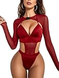 Avidlove Rave Outfits for Women Festival Sexy Lingerie Bodysuit Buckle Shrug Crop Top Set Hot Red