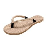 BOLUBILUY Women's Rope Sandals,Flat Trendy National Style Slippers Weave Roman Style Summer Beach Flip Flops Beige