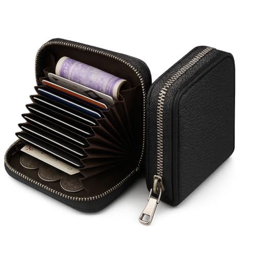 Image of VEMILIO Vegan Leather Zipper Wallet for Men & Women | 9 Card Slots | 2 Cash Compartments | Stylish Slim Credit Card Holder Purse | Travel Friendly Compact Wallet Gift for Boys Girls (Black)
