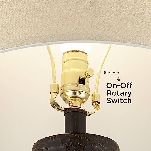 Regency Hill Auburn Modern Industrial Table Lamp With Dimmable Usb And Ac Power Outlet Workstation Charging Base 25" High Hammered Bronze Natural Linen Empire For Living Room Desk Bedroom #TOP4