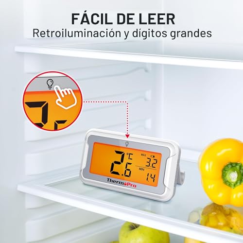 Miniatura 3 de Thermopro Tp110 Termómetro Para Frigorífico Con Gran Pantalla Lcd Retroiluminada, Termómetro Impermeable Para Congelador Con Registro De Máximos Y Mínimos, Termómetro Digital Frigorífico