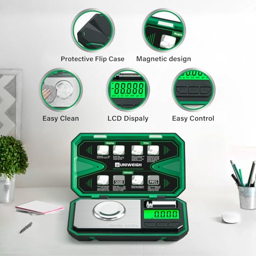 UNIWEIGH Milligram-weegschaal precisie 0,001 g/50 g, digitale sieradenweegschaal voor poeder, munten, goud, edelstenen, opladen, microgram weegschaal met 6 eenheden, tara, kalibratiegewicht - Afbeelding 3