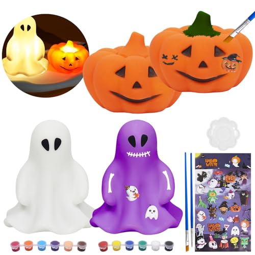 SOETDERT Kit Peinture Enfant, Peinture Lampe Halloween, Veilleuse de Peindre 3D Citrouille Fantôme, Jeu Créatif et Activité Manuelle Enfant, Loisirs Créatifs Halloween Bricolage, Cadeau Fille Garcon