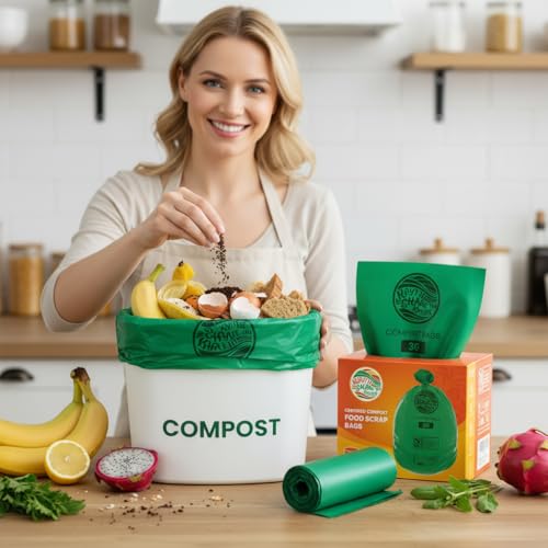 Compost Bags 3 Gallon,100 Count,Compost Food Scrap Waste Bags Fits Countertop Bin,Small Kitchen Food Scrap Waste Bags,Compost bin bags,Certified by BPI,ASTM D6400 and OK compost HOME certified - Thumbnail 7