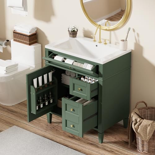 30 Inch Green Bathroom Vanity with Sink,Modern Bathroom Vanity Cabinet