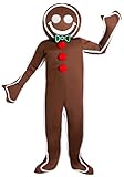 Fun Costumes Adult Iced Gingerbread Man Costume, Christmas Cookie Costume, Festive Holiday Party Jumpsuit, Small, Brown