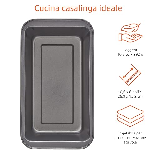 Amazon Basics - Teglia per pane in acciaio al carbonio antiaderente, confezione da 2, Grigio, Rettangolare, 27 x 15 x 7 cm