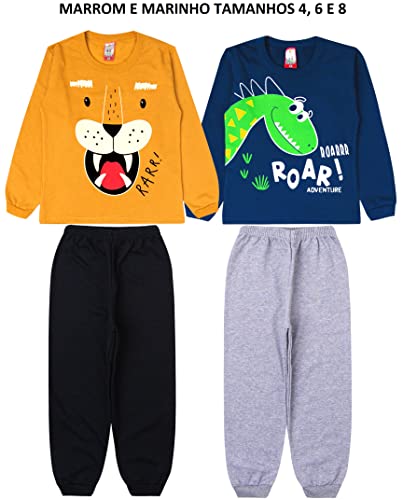 Kit 2 Conjunto Moletom Infantil Menino Roupa Atacado (4, Marrom - Marinho)