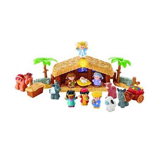 Fisher-Price - J2404 - Little People Coffret Crèche de Noël avec 12 figurines et 5 accessoires, Sons et Lumières, Jouet pour Bébé et Enfant dès 12 mois