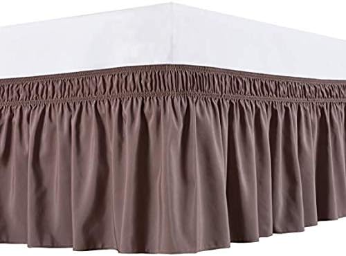 UHCBeddings Three Fabric Sides Wrap Around Elastic Solid Bed Skirt, Easy On/Easy Off Dust Ruffled Bed Skirts 14 Inch Tailored Drop 100% Egyptian Cotton 600 Thread Count {Queen, White Solid} King Beige