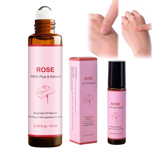 Huile Essentielle de Rose en Roll-on 10ml - Rose de Damas Naturelle pour Massage et Aromathérapie - Parfum Apaisant et Relaxant - Format Voyage Idéal pour le Corps et l'Esprit