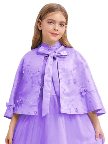 Girls Satin Shawl Princess Dress Wrap Capelet Flower Girls Embroidered Bolero Shrug Coat Cape Jackets2