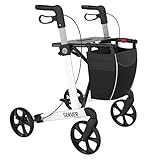  Rehasense Leichtgewicht-Rollator Server Komfort  Alu-Rollator belastbar bis 150 kg mit abnehmbarer Einkaufstasche, Ankipphilfe und Softbereifung (L, weiß)