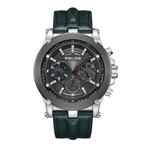 Image of Police Quartz Multifunction Green DIAL Leather Strap Watch for Men-PLPEWJF2226642W