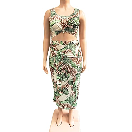 Image of Plus Size Women 2 Piece Outfits Sets Sexy Tracksuit Midi Dress,Sleeveless Tank Top Bodycon Skirts Set Casual Summer