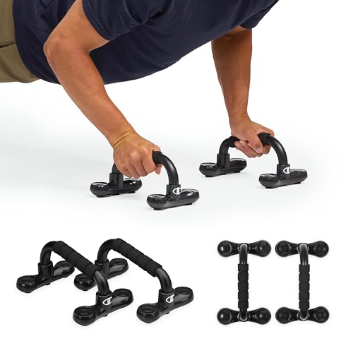 Champion Push Up Bars (Black), Ergonomic Design with Foam Grips