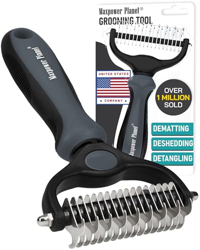 Rastrillo de doble cara Maxpower Planet para mascotas peine extra ancho gris